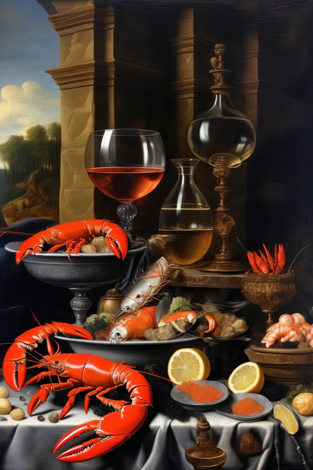 00034-2929702612-_lora_Pieter Claesz Style_1_Pieter Claesz Style - still life in the style of Renaissance paintings, on the table are seafood, lo.png